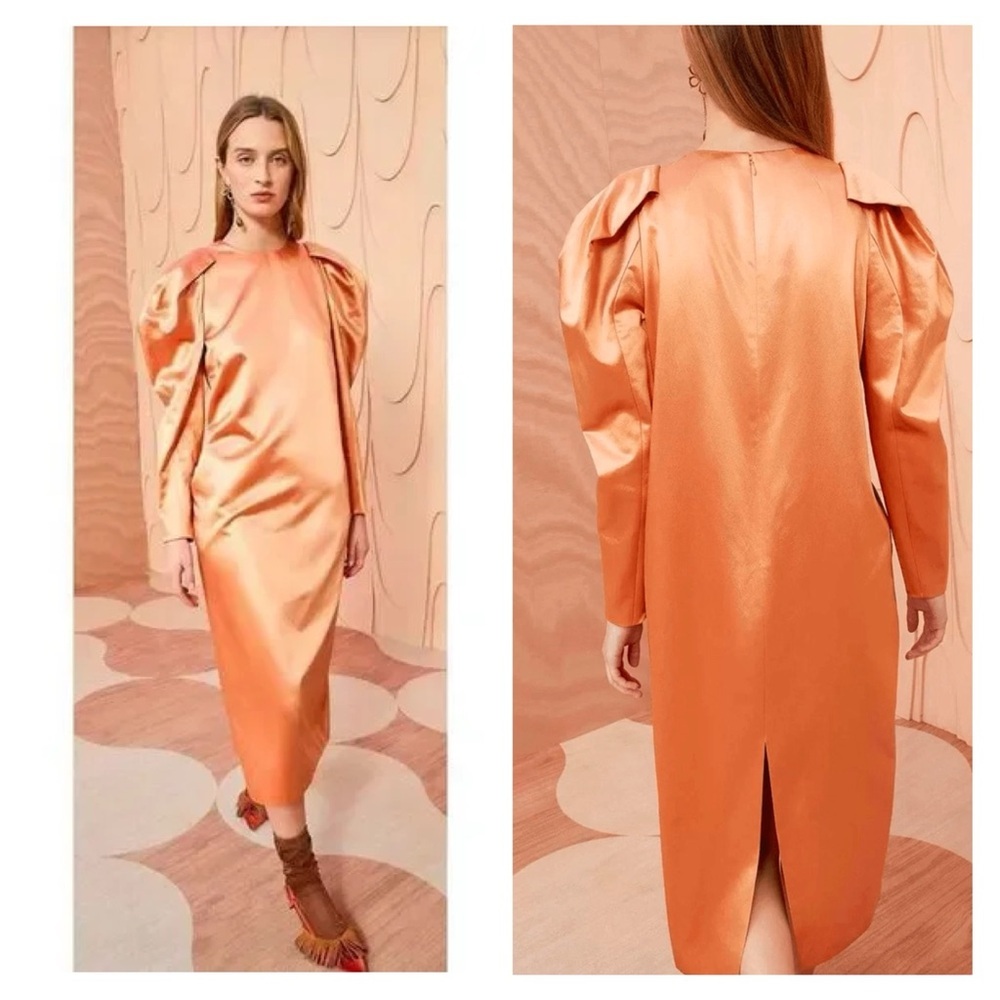 Ulla Johnson Pink Copper Midi Dress Satin Long Sleeve 00 Cocktail Wedding Guest
